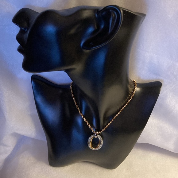 Vintage Swarovski Crystal Rose Gold Plated Oval Drop Belcher Chain Pendant Set - Picture 13 of 15